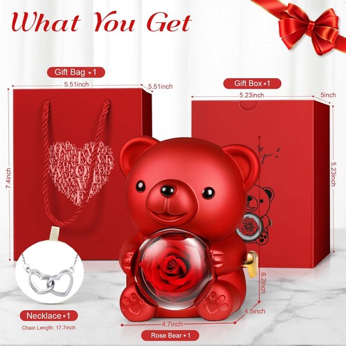 Eternal Rose Bear with Necklace Exquisite Gift Box for Valentine's&Mot