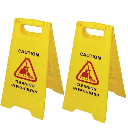Caution CLEANING IN PROGRESS Cleaning Hazard Warning Yellow Frame