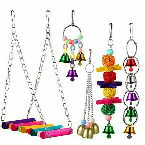 Bird Toys Parrot Swing Toys Chewing Hanging Bell Cockatiel Cage