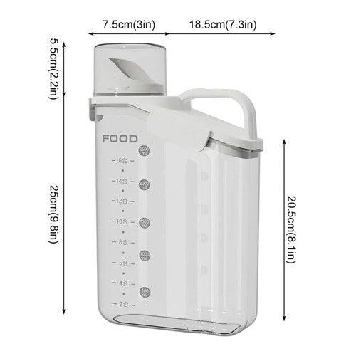 2pc 2800ml Airtight Grain Storage Jar with Measuring Cup Food Pet Food
