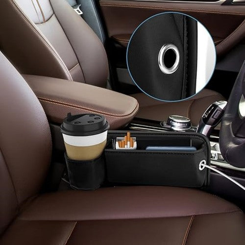 4x Universal Car Seat Gap Filler Organizer Leather Storage Box & Cup H