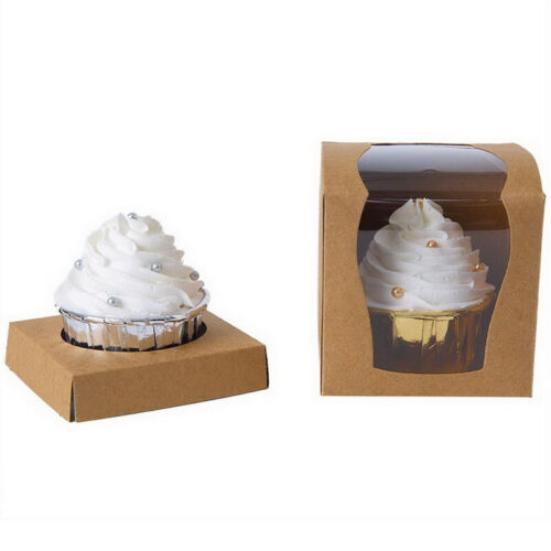 24PCS Single Cupcake Boxes Window Face Cup Cake Display Box Muffin Cas