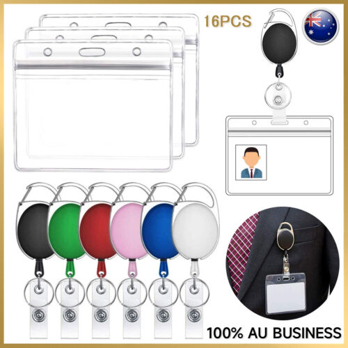 6X Retractable Key+10X Clear Badge Holder ID Card Pouch Lanyard Ring C