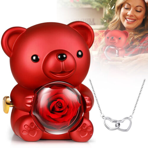 Eternal Rose Bear with Necklace Exquisite Gift Box for Valentine's&Mot
