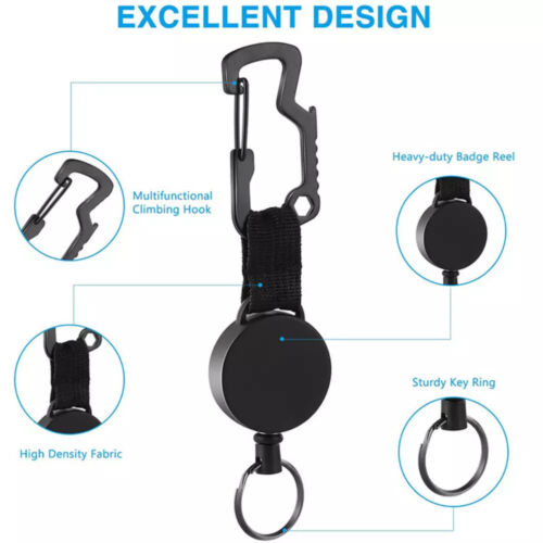 5x Retractable Stainless Steel Keyring Pull Ring Key Chain Recoil Heav