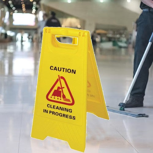 Caution CLEANING IN PROGRESS Cleaning Hazard Warning Yellow Frame