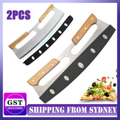 2PCS Kitchen Stainless Steel Pizza Cutter Rocker Blade Slicer + Protec