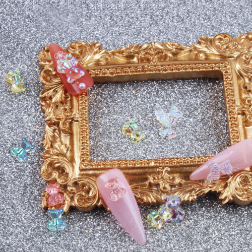 50PCS Aurora Bow/Bear/Butterfly Nail Rhinestone Kawaii Resin Nail Art