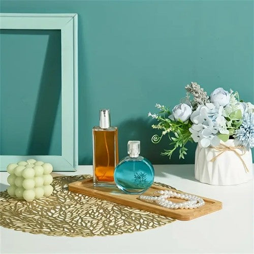 3PCS Bamboo Serving Tray Versatile Round-Edged Vanity Organizer forTea