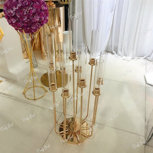 10 Heads Acrylic Candelabra Candlestick Stand Metal Wedding Party Prop