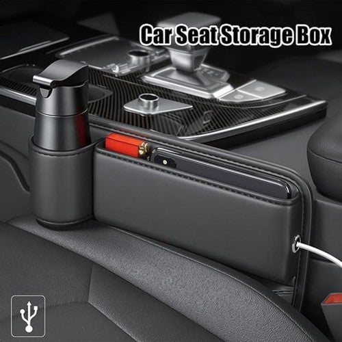 4x Universal Car Seat Gap Filler Organizer Leather Storage Box & Cup H