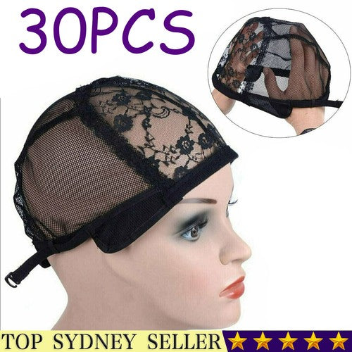 30pcs Adjustable Straps Lace Full Mesh Wig Cap Making Wigs Weaving Cap