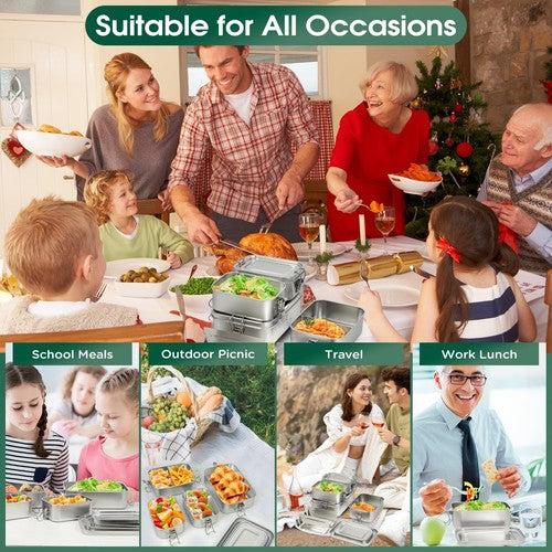 1400ML Stainless Steel Food Containers with Lid Reusable Lunch Picnic