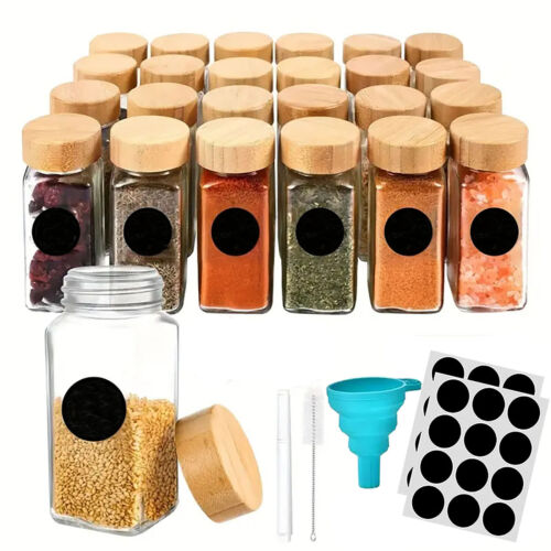 120ML Glass Spice Jars Lid Herb Seasoning Condiment Square Kitch