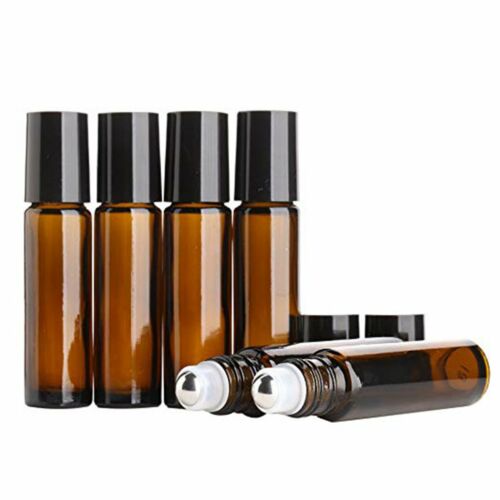 20X Roller Bottles Amber THICK Glass Steel Roll on Ball For Essential