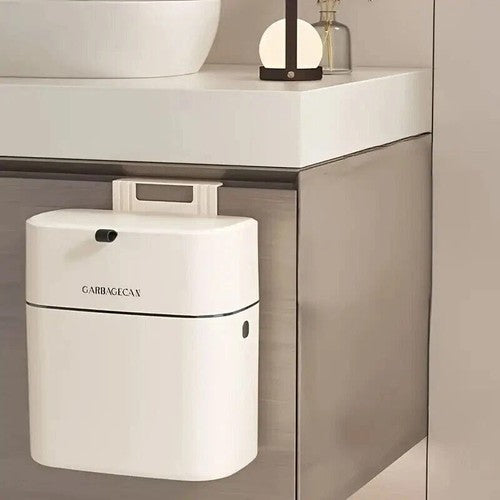 Wall Mounted Hanging Waste Bin with Lid Household Cabinet Trash Can Cr