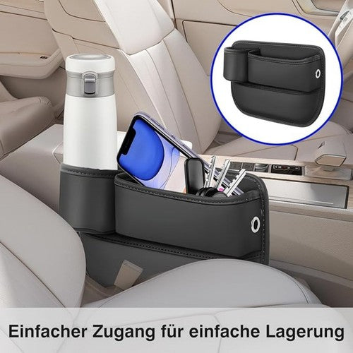 4x Universal Car Seat Gap Filler Organizer Leather Storage Box & Cup H