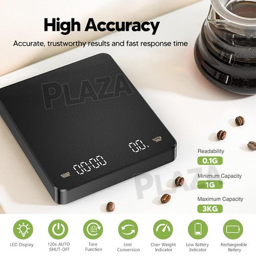 Electronic Digital Coffee Scale With Timer Precision High Display 3Kg/