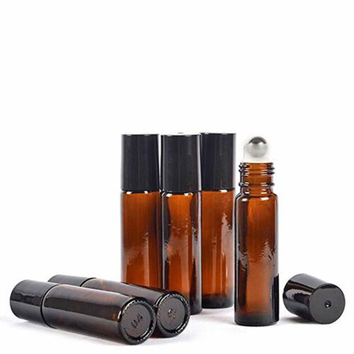 20X Roller Bottles Amber THICK Glass Steel Roll on Ball For Essential