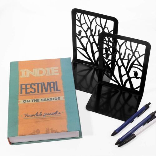2Pcs Heavy Duty Hollow Out Metal Bookends Book Ends Office Stationery
