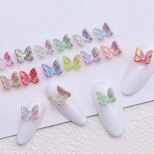 50PCS Aurora Bow/Bear/Butterfly Nail Rhinestone Kawaii Resin Nail Art
