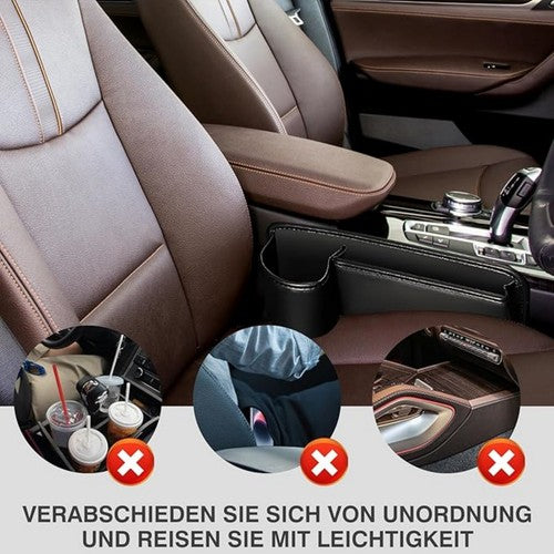 4x Universal Car Seat Gap Filler Organizer Leather Storage Box & Cup H