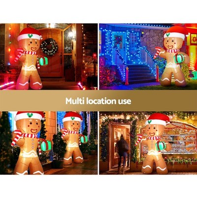 Jingle Jollys Christmas Inflatable Gingerbread Man 2.4M LED Outdoor De