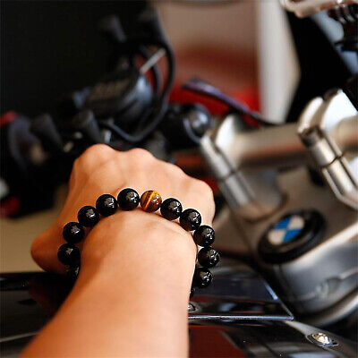 12mm Chakra Bracelet Natural Healing Bead Black Obsidian And Tiger Eye