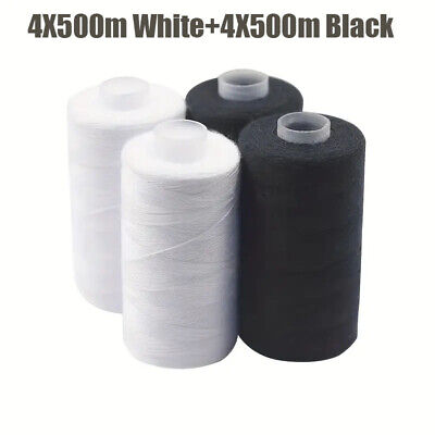 Sewing Thread 4 Spools x 500m Black White Quilting Polyester Embroider