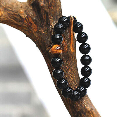 12mm Chakra Bracelet Natural Healing Bead Black Obsidian And Tiger Eye
