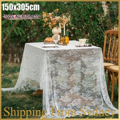 White Vintage Embroidered Lace Tablecloth Dining Table Cloth Doily Wed