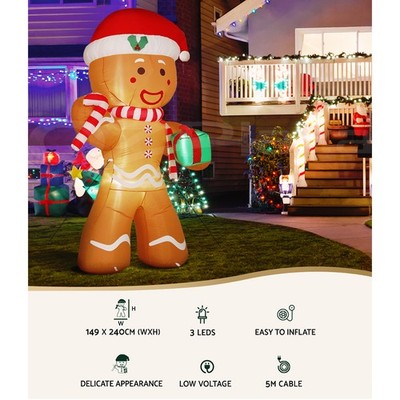 Jingle Jollys Christmas Inflatable Gingerbread Man 2.4M LED Outdoor De