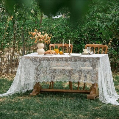 White Vintage Embroidered Lace Tablecloth Dining Table Cloth Doily Wed