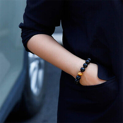 12mm Chakra Bracelet Natural Healing Bead Black Obsidian And Tiger Eye