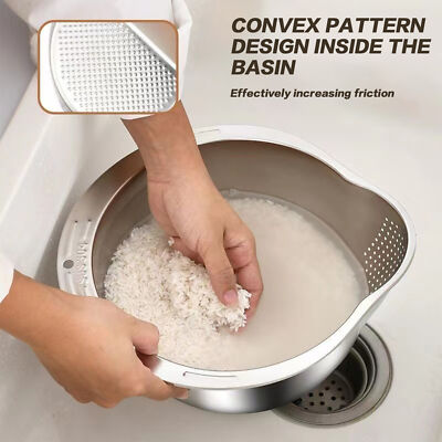 Rice Washer Strainer Bowl Stainless Steel Rice Washing Bowl Rice Sieve