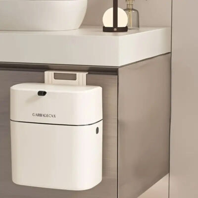 Wall Mounted Hanging Waste Bin with Lid Household Cabinet Trash Can Cr