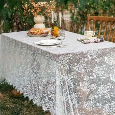White Vintage Embroidered Lace Tablecloth Dining Table Cloth Doily Wed