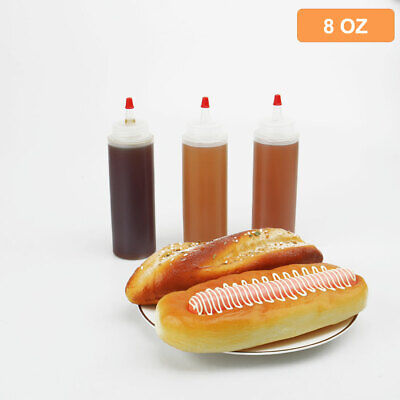 8 Oz Red Tip Cap Squeeze Bottle Condiment Ketchup Mustard Di