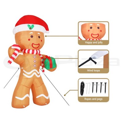 Jingle Jollys Christmas Inflatable Gingerbread Man 2.4M LED Outdoor De