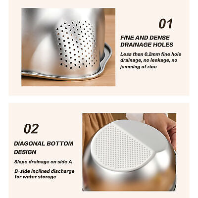 Rice Washer Strainer Bowl Stainless Steel Rice Washing Bowl Rice Sieve