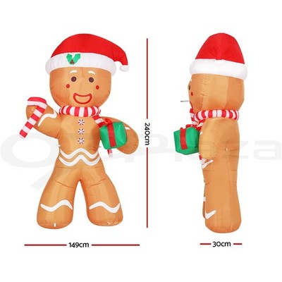 Jingle Jollys Christmas Inflatable Gingerbread Man 2.4M LED Outdoor De