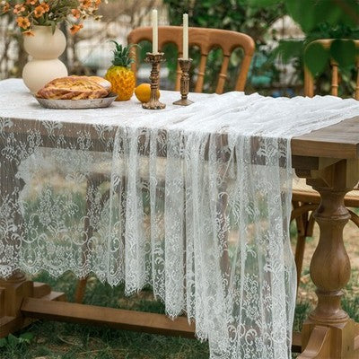 White Vintage Embroidered Lace Tablecloth Dining Table Cloth Doily Wed