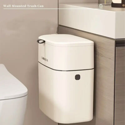 Wall Mounted Hanging Waste Bin with Lid Household Cabinet Trash Can Cr