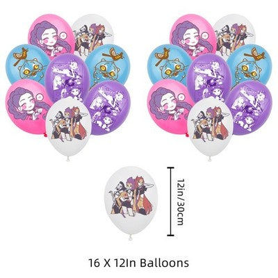 Banner KPop Demon Hunters Balloons Cake Toppers Birthday Party Supplie