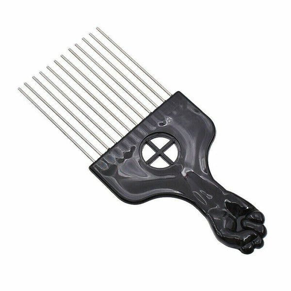 Black Detangle Metal Tooth Hair Comb Wig Afro Braid Pick Sector w/ Fist Handle A