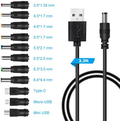 20Tips Universal USB to DC Power Adapter Cable Charger 5.5 mm/2.1 mm Barrel Jack