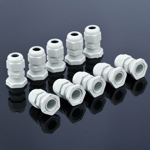 20Pcs Waterproof White Nylon Cable Gland Kit IP68 Joints Adjustable Locknut Tool