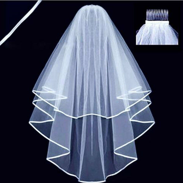 One/Two-tier 90/150/300cm Long Lace White Elbow Length Edge Wedding Bridal Veil