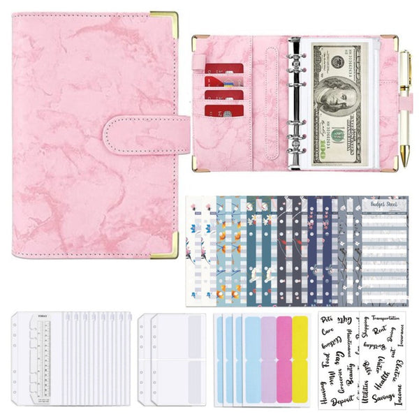 A6 Leather Notebook Budget Binder PU Planner Cover Cash Pockets Sheets