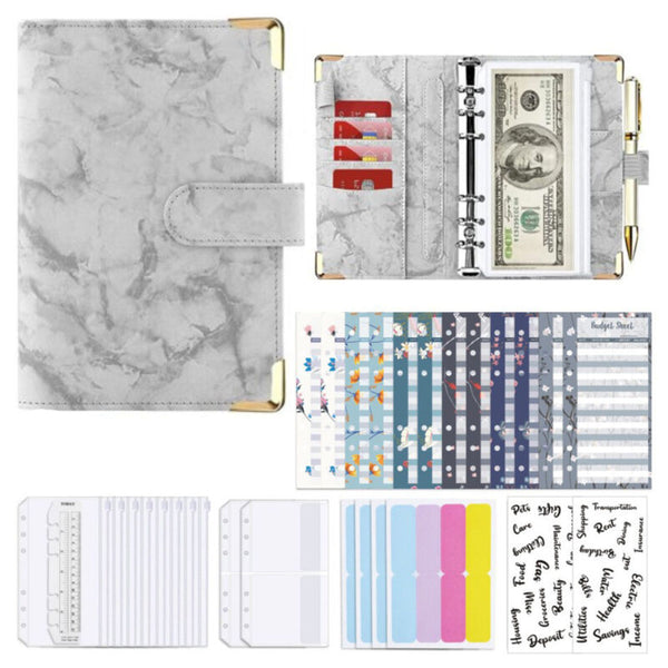 A6 Leather Notebook Budget Binder PU Planner Cover Cash Pockets Sheets